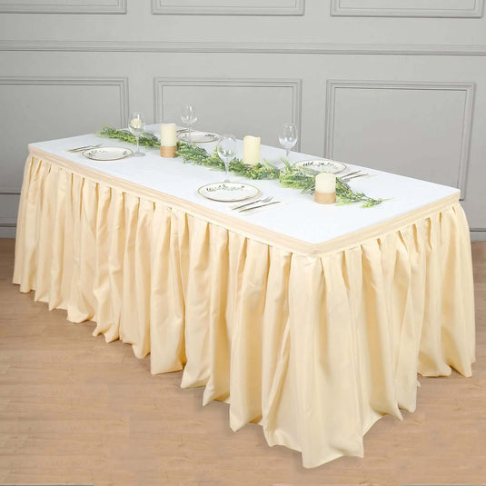 Polyester 14ft Table Skirt Beige - Classic Pleated Design Table Skirts PROstorez Default Title