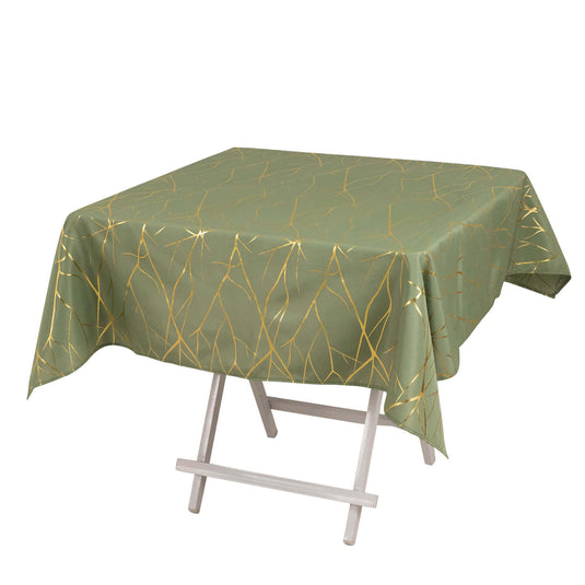 Polyester 54"x54" Square Tablecloth Dusty Sage Green with Gold Foil Tree Branch Pattern - Wrinkle-Resistant & Durable Table Cover Tablecloths HIER_2116