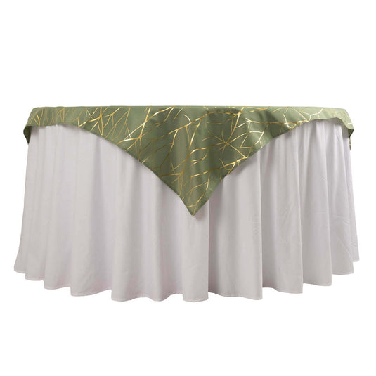 Polyester 54"x54" Table Overlay Square Tablecloth Dusty Sage Green with Gold Foil Tree Branch Pattern - Wrinkle-Resistant & Durable Table Cover Overlays HIER_2116