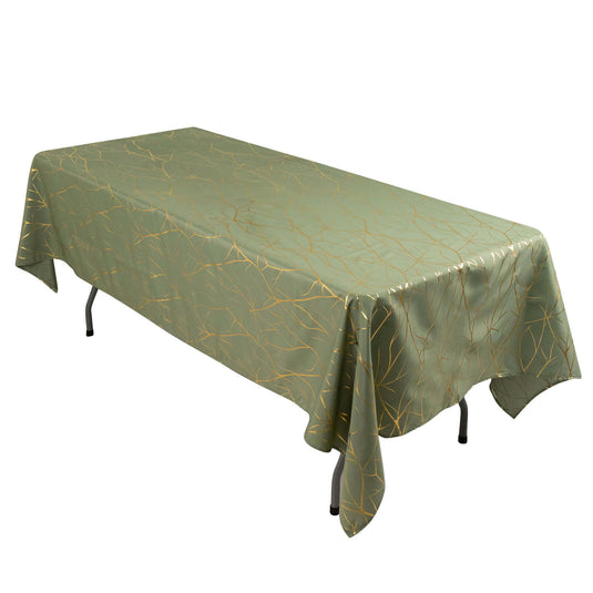 Polyester 60"x102" Rectangle Tablecloth Dusty Sage Green with Gold Foil Tree Branch Pattern - Wrinkle-Resistant & Durable Table Cover Tablecloths HIER_2114