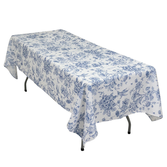 Polyester 60"x102" Rectangle Tablecloth White - Blue French Toile Pattern for Elegant Gatherings Tablecloths HIER_2114