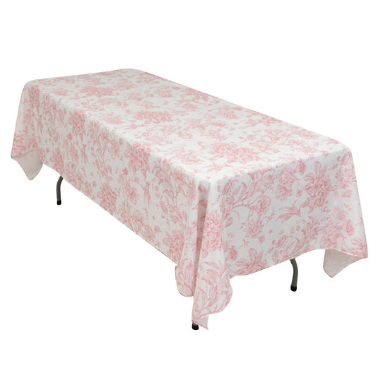 Polyester 60"x102" Rectangle Tablecloth White - Pink French Toile Pattern for Modern Occasions Tablecloths HIER_2114