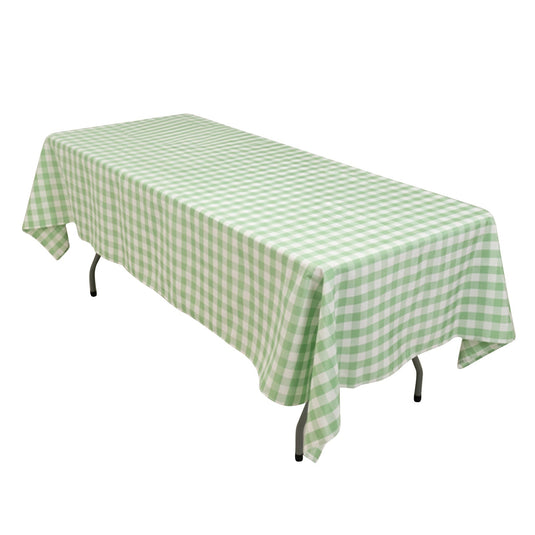 Polyester 60"x102" Rectangle Tablecloth White/Sage Green - Checkered Buffalo Plaid Table Cover Tablecloths HIER_2114