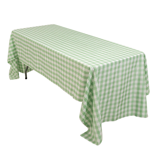 Polyester 60"x126" Rectangle Tablecloth White/Sage Green - Buffalo Plaid Checkered Table Cover Tablecloths HIER_2114