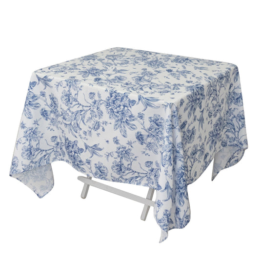 Polyester 70"x70" Square Tablecloth White - Blue French Toile Pattern for Sophisticated Settings Tablecloths HIER_2116