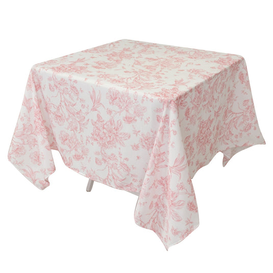 Polyester 70"x70" Square Tablecloth White - Pink French Toile Pattern for Elegant Occasions Tablecloths HIER_2116