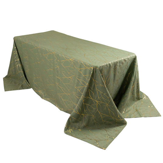 Polyester 90"x132" Rectangle Tablecloth Dusty Sage Green with Gold Foil Tree Branch Pattern - Wrinkle-Resistant Seamless Table Cover Tablecloths HIER_2114