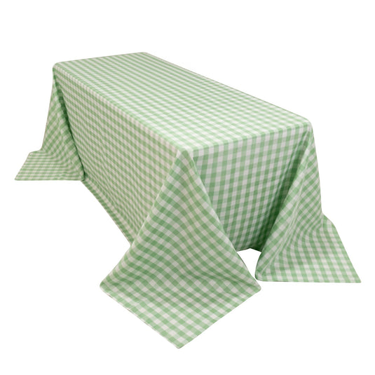 Polyester 90"x132" Rectangle Tablecloth White/Sage Green - Seamless Checkered Buffalo Plaid Table Cover Tablecloths HIER_2114