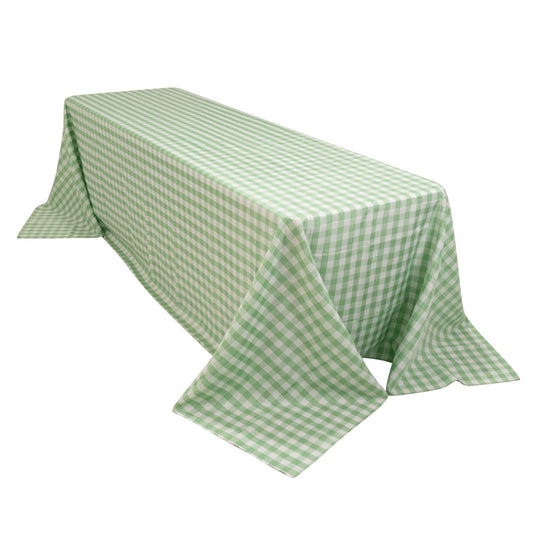 Polyester 90"x156" Rectangle Tablecloth White/Sage Green - Seamless Checkered Buffalo Plaid Table Cover Tablecloths HIER_2114