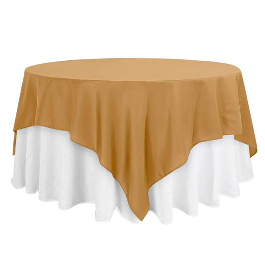 Polyester 90"x90" Table Overlay Square Tablecloth Gold - Wrinkle-Resistant & Durable Table Cover for Events Overlays HIER_2115 Default Title