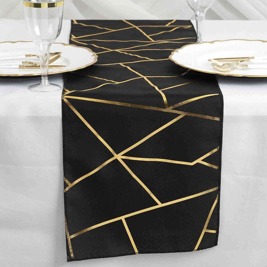 Polyester 9ft Table Runner Black with Gold Foil Modern Geometric Accent Runners PROstorez Default Title