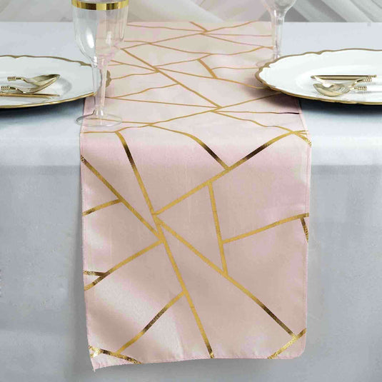 Polyester 9ft Table Runner Blush with Gold Foil Modern Geometric Accent Runners PROstorez Default Title