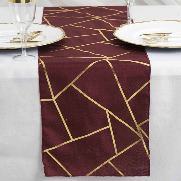 Polyester 9ft Table Runner Burgundy with Gold Foil Modern Geometric Accent Runners PROstorez Default Title