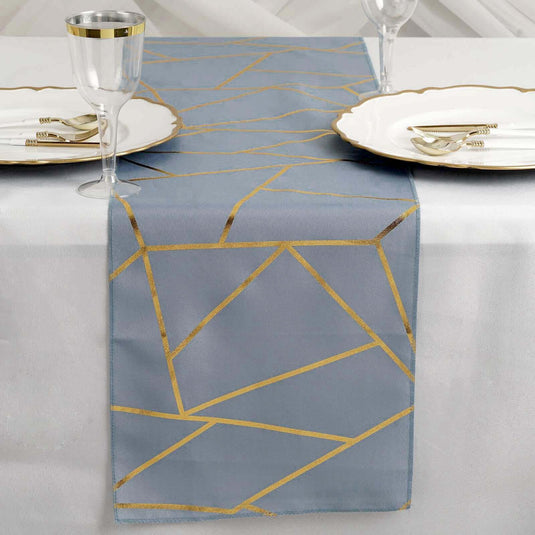 Polyester 9ft Table Runner Dusty Blue with Gold Foil Modern Geometric Accent Runners PROstorez Default Title