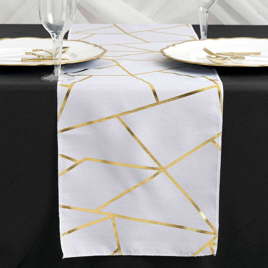 Polyester 9ft Table Runner White with Gold Foil Geometric Pattern - Modern & Stylish Table Decor Runners PROstorez Default Title