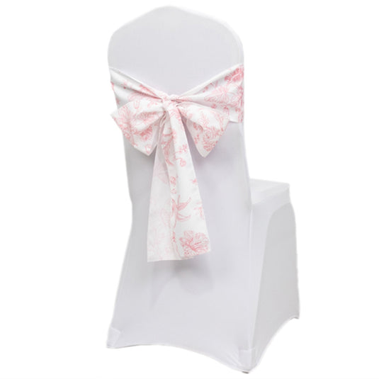 Polyester Chair Sashes White/Pink French Toile Floral Design - Wrinkle-Resistant & Durable Chair Bows 6