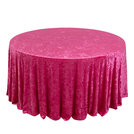 Premium Crushed Velvet 120" Round Tablecloth Fuchsia - Reusable Soft & Stylish Seamless Table Cover Tablecloths HIER_2160