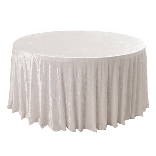 Premium Crushed Velvet 120" Round Tablecloth White - Reusable Soft & Stylish Seamless Table Cover Tablecloths HIER_2160