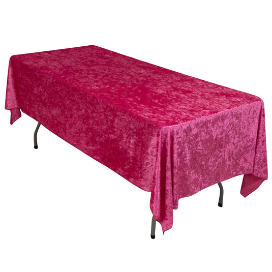 Premium Crushed Velvet 60"x102" Rectangle Tablecloth Fuchsia - Reusable Soft Table Cover Tablecloths HIER_2160