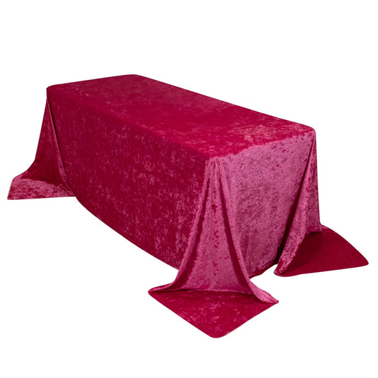 Premium Crushed Velvet 90"x132" Rectangle Tablecloth Fuchsia - Reusable Soft & Seamless Table Cover Tablecloths HIER_2160