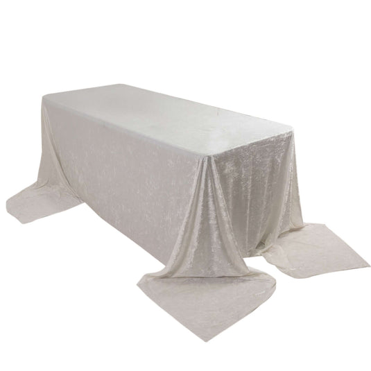 Premium Crushed Velvet 90"x156" Rectangle Tablecloth White - Reusable Soft & Sophisticated Seamless Table Cover Tablecloths HIER_2160