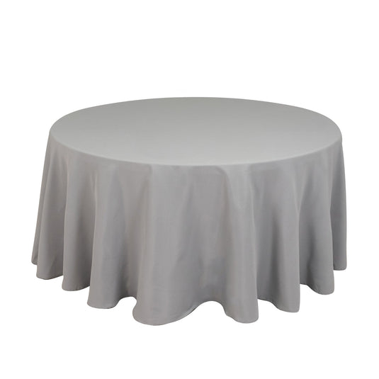 Premium Polyester 120" Round Tablecloth Silver - Seamless 220GSM Wrinkle-Resistant Table Cover Tablecloths HIER_2181