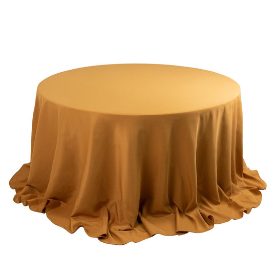 Premium Polyester 132" Round Tablecloth Gold - Seamless 220GSM Wrinkle-Resistant Design for Upscale Occasions Tablecloths HIER_2181