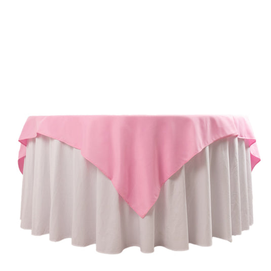 Premium Polyester 70"x70" Table Overlay Square Tablecloth Pink 220GSM Wrinkle-Resistant Table Cover Overlays HIER_2181