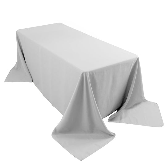 Premium Polyester 90"x132" Rectangle Tablecloth Silver - Seamless 220GSM Stain-Resistant Table Cover Tablecloths HIER_2181