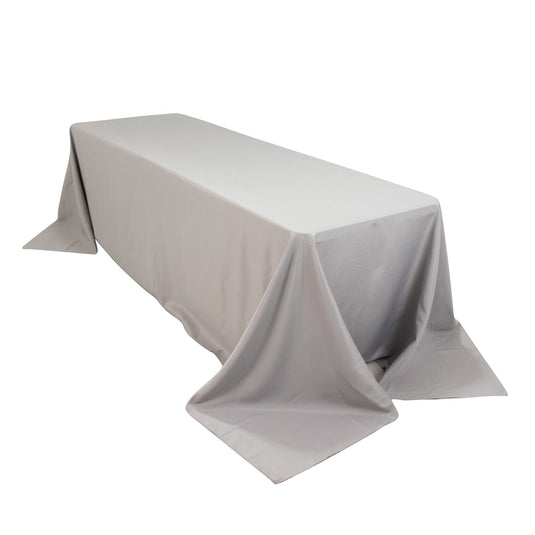 Premium Polyester 90"x156" Rectangle Tablecloth Silver - Seamless 220GSM Stain-Resistant Table Cover Tablecloths HIER_2181