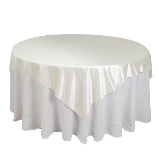 Premium Scuba 70"x70" Table Overlay Square Tablecloth Shimmer Pearl White - Wrinkle Free & Stain Resistant Table Cover for Weddings and Parties Overlays HIER_2182