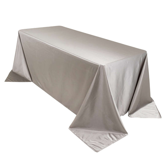 Premium Scuba Rectangular 90"x132" Tablecloth Shimmering Silver - Wrinkle Free & Stain Resistant Seamless Table Cover Tablecloths HIER_2182