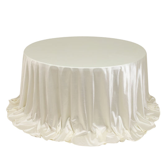 Premium Scuba Round 132" Tablecloth Shimmering Pearl White - Wrinkle Free, Stain Resistant & Seamless Table Cover Tablecloths HIER_2182