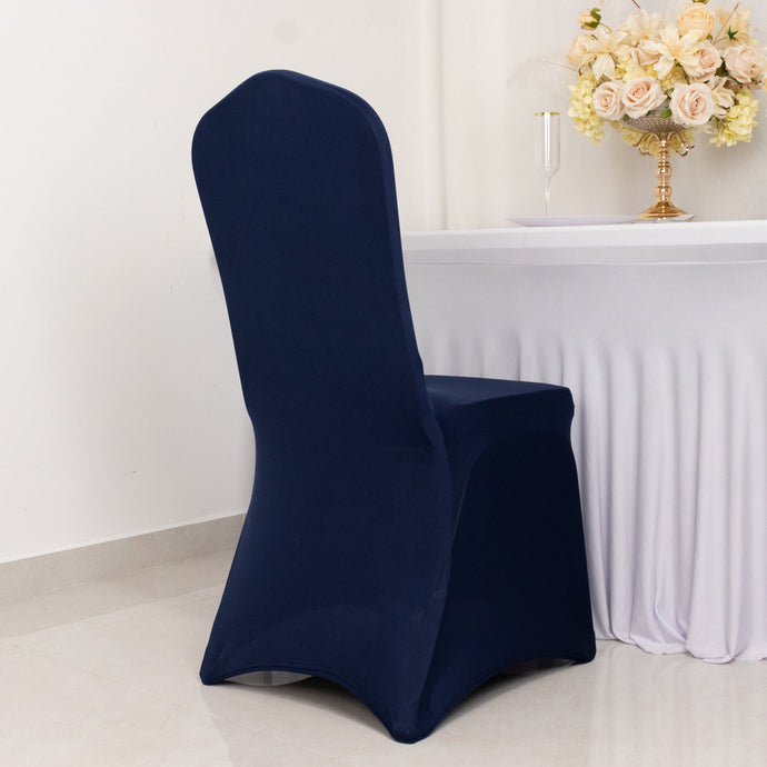 Premium Spandex Chair Cover with Foot Pockets for Banquet Chairs Navy Blue - Stretch 220GSM Fitted Slipcover Chair Covers HIER_3121