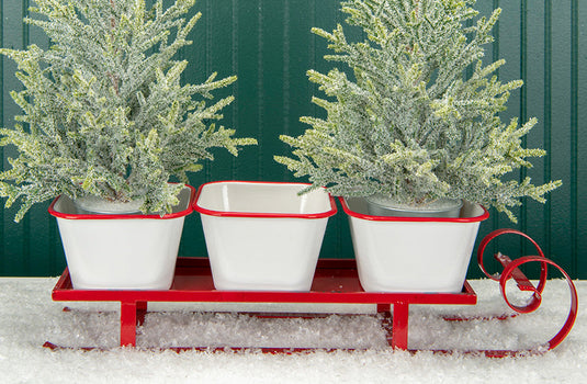 Enamel Planters With Red Santa Sleigh General DCI