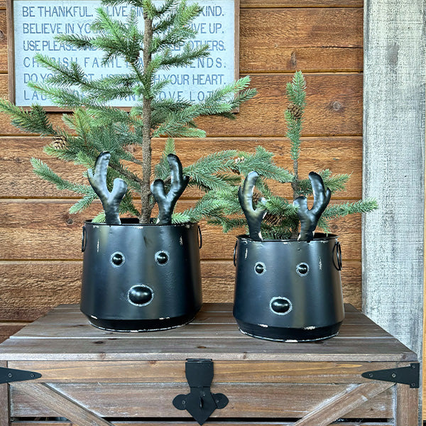 Distressed Metal Deer Planters with Antlers, Set of 2 Sale ABH