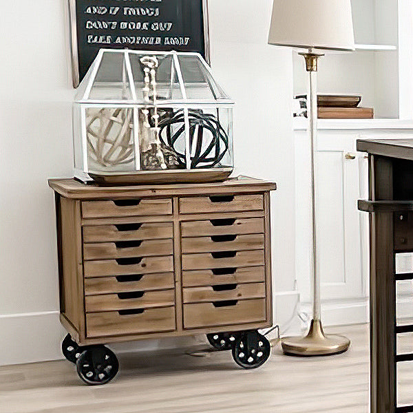 Rustic Rolling Wooden Cabinet with Drawers General ABH