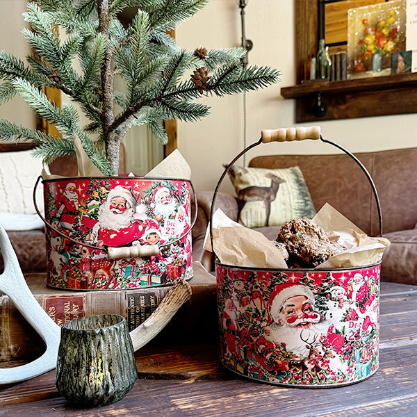 Vintage Inspired Santa Patterned Buckets, Set of 2 General ABH