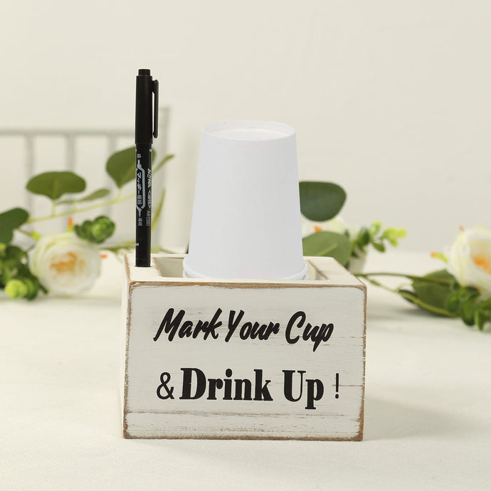 Rustic Wooden Solo Cup Holder Whitewashed with Black Marker - Farmhouse Party Dispenser Box 5.5