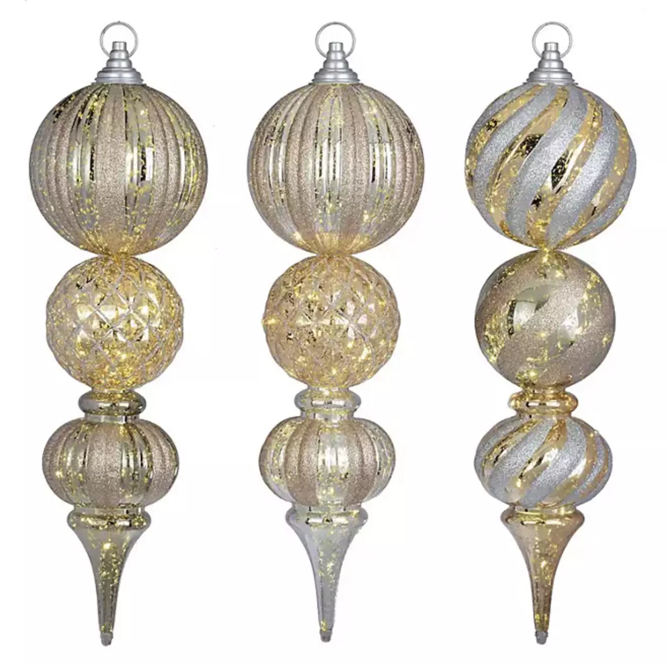 Member's Mark Jumbo Pre-Lit Shatterproof Ornament Stake Lights, Set of 3 Gold Ornament Decor Pro Linens