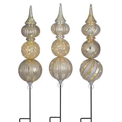 Member's Mark Jumbo Pre-Lit Shatterproof Ornament Stake Lights, Set of 3 Gold Ornament Decor Pro Linens