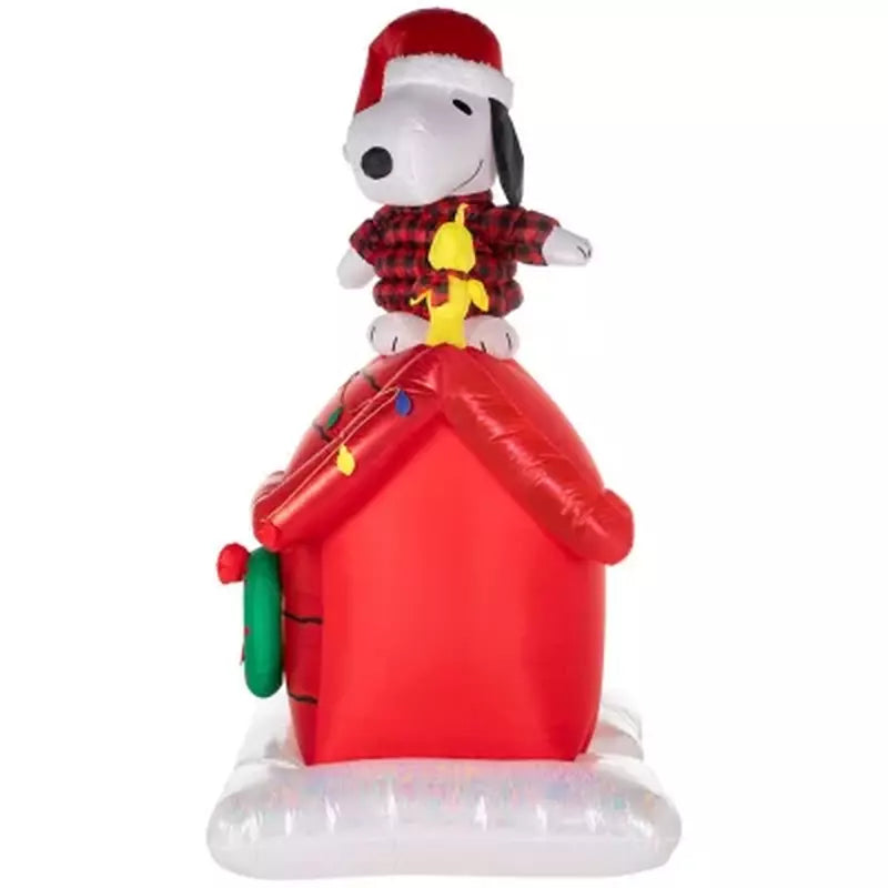 Peanuts 8' Pre-Lit Inflatable Snoopy On Doghouse Pre-Lit Decor Pro Linens