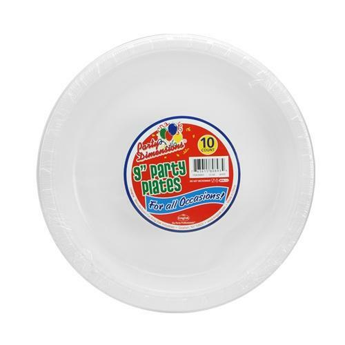 Party Dimensions Round White Party Plastic Plates 9" Disposable Plates Party Dimensions