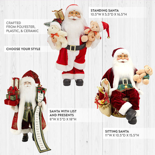 Traditional Santa Claus Figurine, Choose Your Style General SD