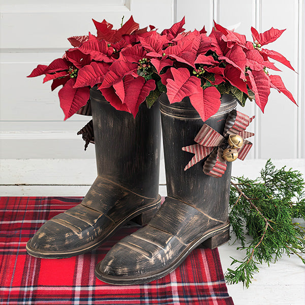 Distressed Metal Santa Boots Decor with Bow, Set of Two General CTW