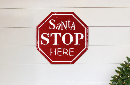 Distressed Metal "Santa Stop Here" Sign General DCI