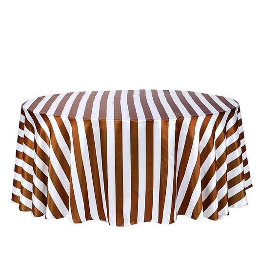 Satin 120" Round Tablecloth Gold/White - Stripe Design with Seamless Silky Smooth Finish Table Cover Tablecloths PROstorez Default Title