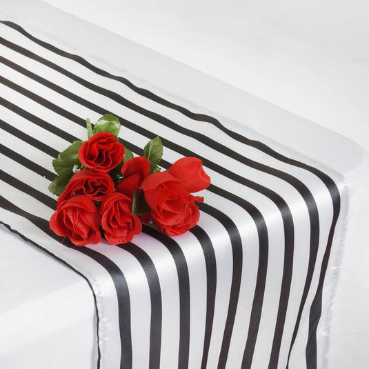 Satin 12"x108" Table Runner Black/White Asymmetric Stripe - Modern Chic Table Decor Runners PROstorez Default Title