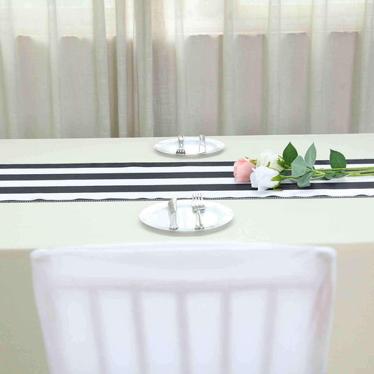 Satin 12"x108" Table Runner Black/White Stripe - Classic & Exquisite Table Decor Runners PROstorez Default Title