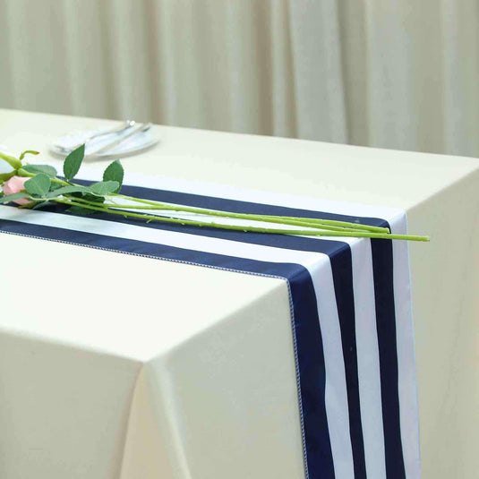 Satin 12"x108" Table Runner Navy Blue/White Stripe - Classic Striped Design Runners PROstorez Default Title